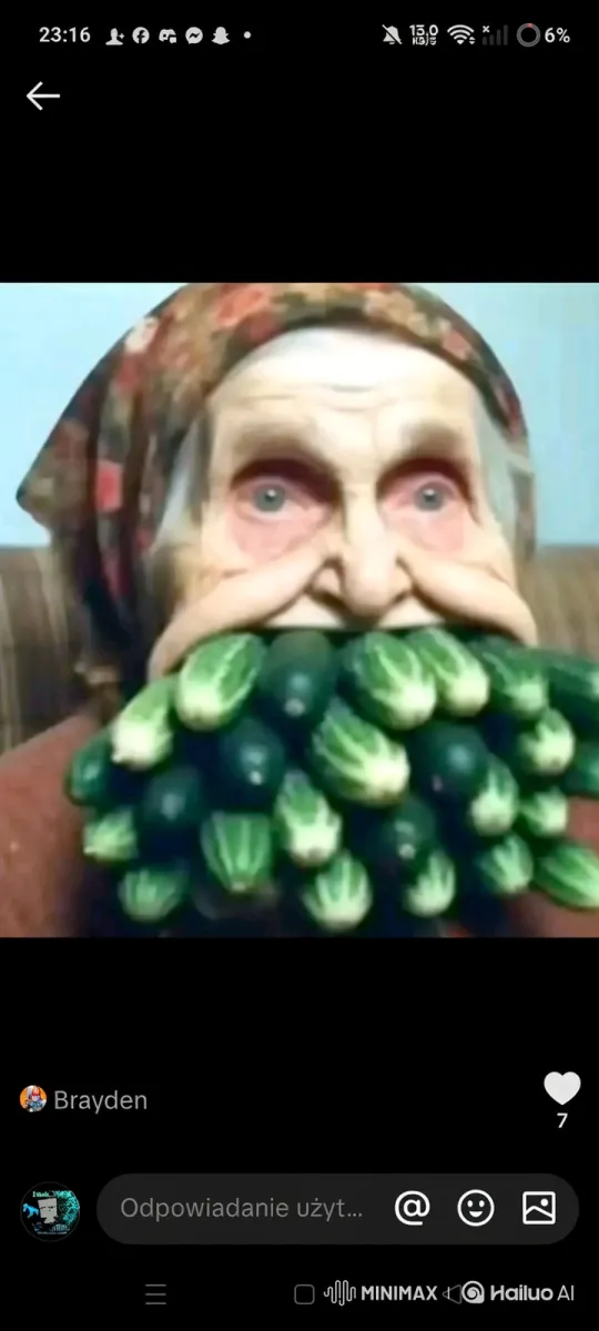 Elderly Woman with Unusual Cucumber Beard – AI Generated Video | Hailuo AI