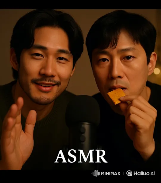 East Asian Men Share Cracker and Whisper to Camera – AI Generated Video | Hailuo AI