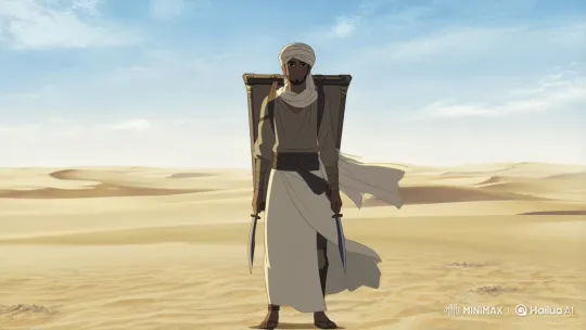 Desert Warrior with Scimitars and Mysterious Table – AI Generated Video | Hailuo AI