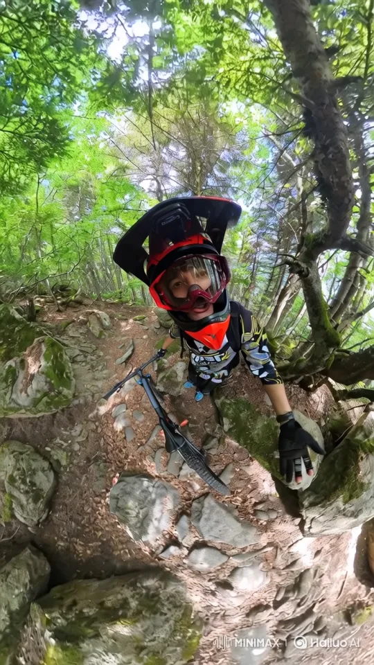 Mountain Biker Evades Predator in Thrilling Chase – AI Generated Video | Hailuo AI