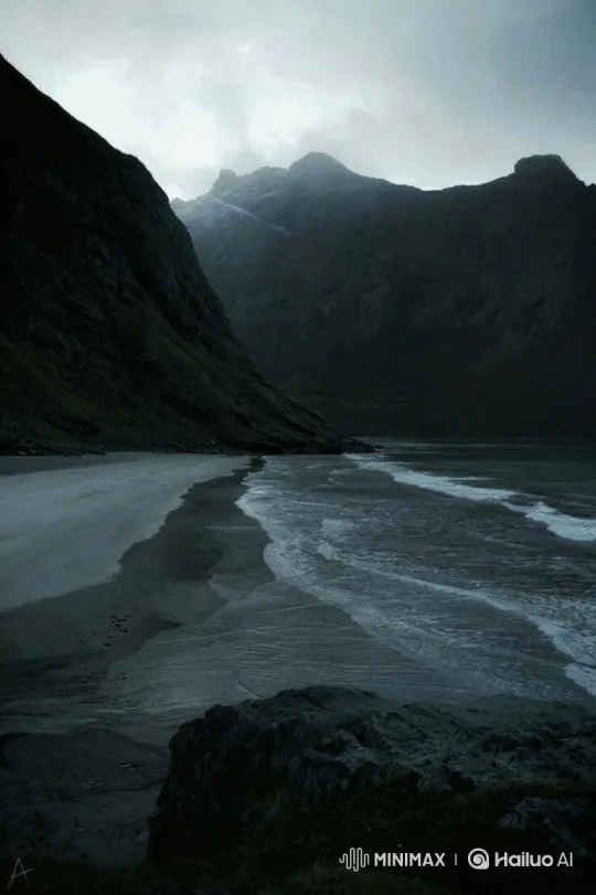 Desolate Coastline: Gentle Waves and Swirling Mist – AI Generated Video | Hailuo AI
