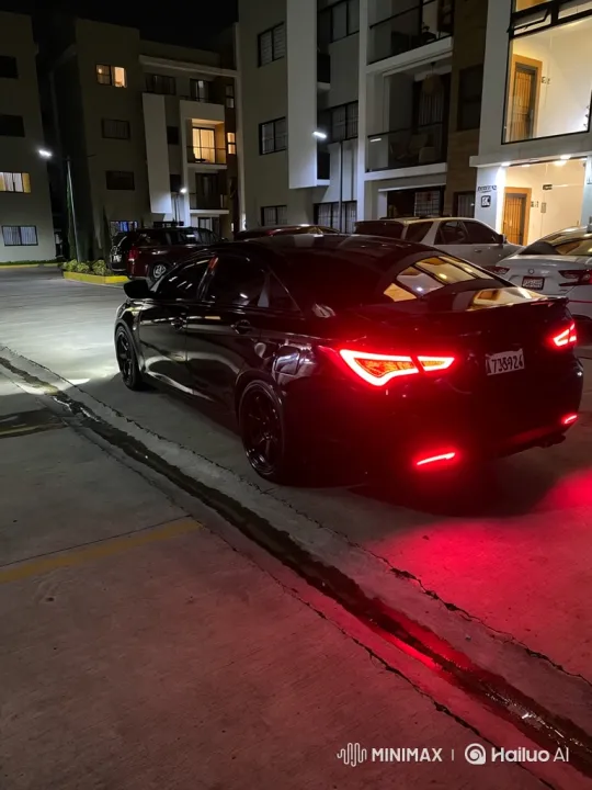 Black Sedan Simulates Air Suspension Lowering at Night – AI Generated Video | Hailuo AI