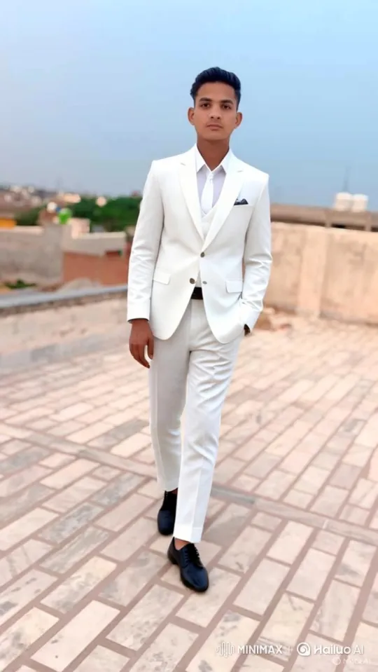 Confident Young Man in White Suit on Rooftop – AI Generated Video | Hailuo AI
