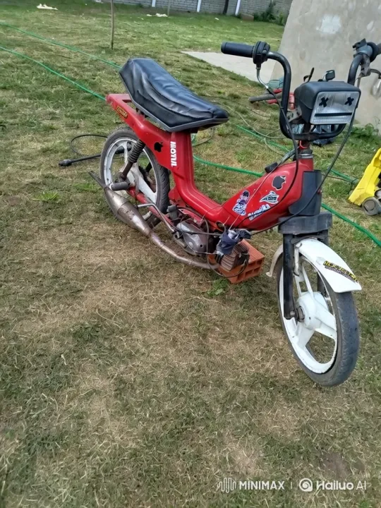Rustic Red Moped Starts and Drives Away – AI Generated Video | Hailuo AI