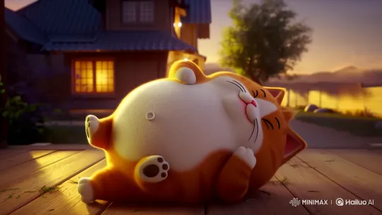 Content Chubby Cat Purred by Owner on Porch at Sunset – AI Generated Video | Hailuo AI