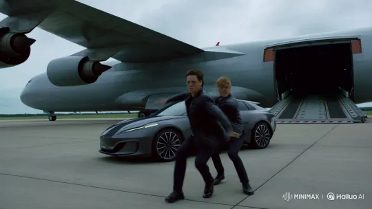 Person Fights, Drives Car onto Airplane – AI Generated Video | Hailuo AI