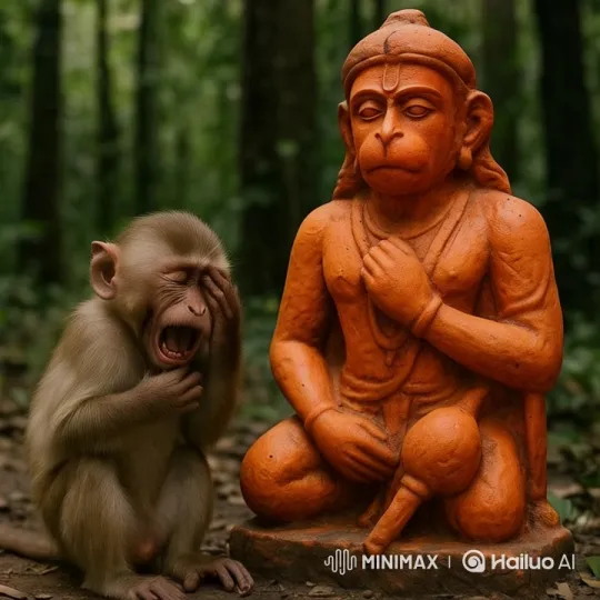 Innocent Monkey Prays to Hanuman in Serene Jungle Scene – AI Generated Video | Hailuo AI