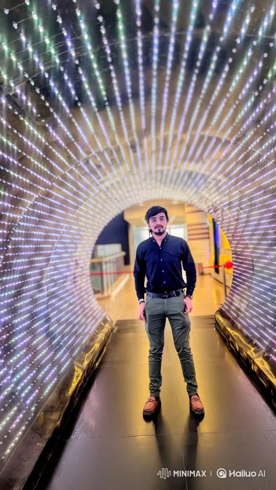 Couple in Futuristic Light Tunnel Sharing a Moment – AI Generated Video | Hailuo AI