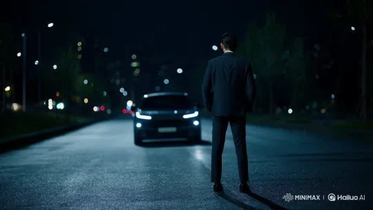 Confident Man Enters MINIMAXROO Car at Night – AI Generated Video | Hailuo AI