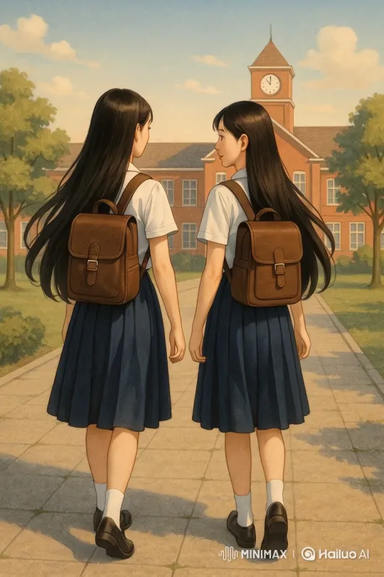 Young Sisters Walk to School, Bonding in Morning Sunlight – AI Generated Video | Hailuo AI