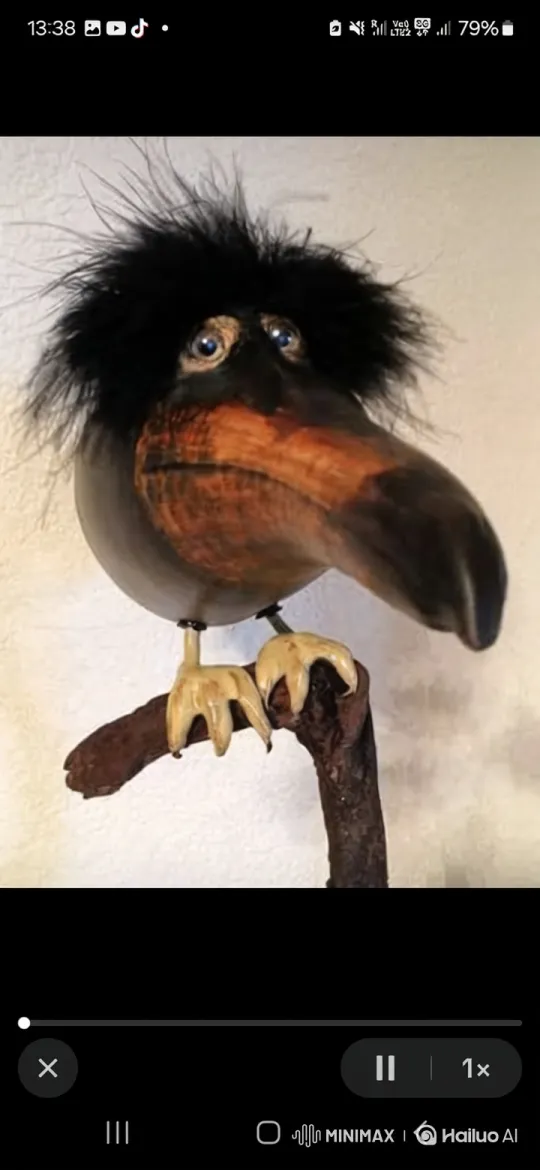 Folk-art Bird Sculpture Animate and Enter Mysterious Cave – AI Generated Video | Hailuo AI