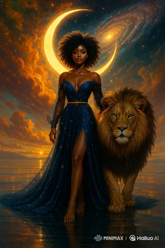 Cosmic Queen and Lion Walk on Cosmic Waters – AI Generated Video | Hailuo AI