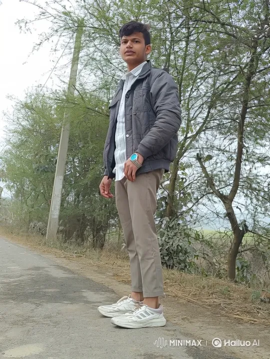 Young Man Stands Thoughtfully on Rural Road Amidst Gentle Breeze – AI Generated Video | Hailuo AI