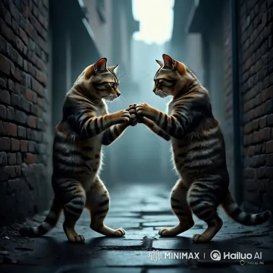 Cats Perform Impressive Kungfu Fight in Alley – AI Generated Video | Hailuo AI
