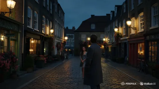 Romantic Reunion of Attractive Couple on Dusk-Lit Street – AI Generated Video | Hailuo AI
