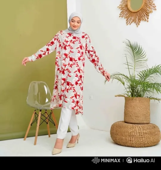 Woman in Hijab Walks Gracefully Through Bright Room – AI Generated Video | Hailuo AI