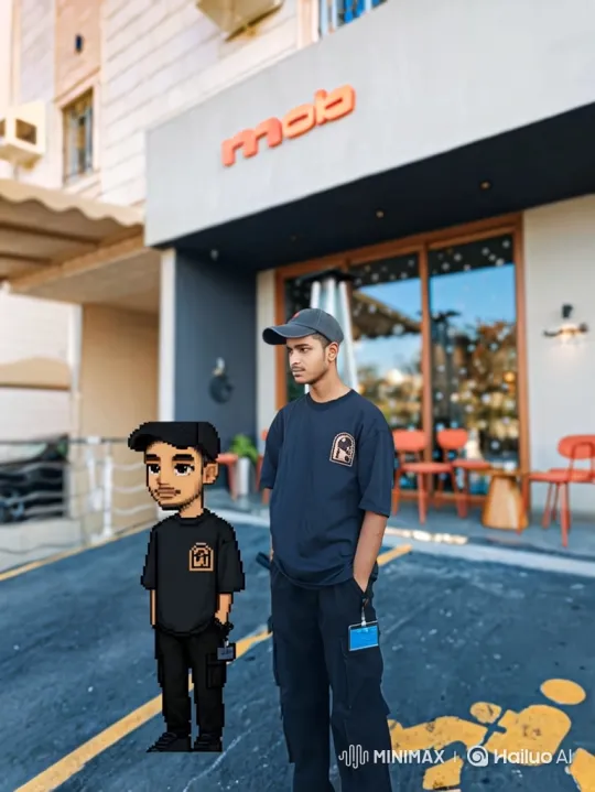 Young Man and Pixel Art Doppelgänger in Paved Area – AI Generated Video | Hailuo AI