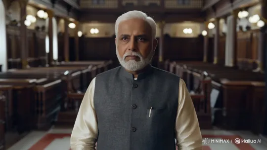 Narnadar Modi in Contemplative Pose in Ornate Hall – AI Generated Video | Hailuo AI