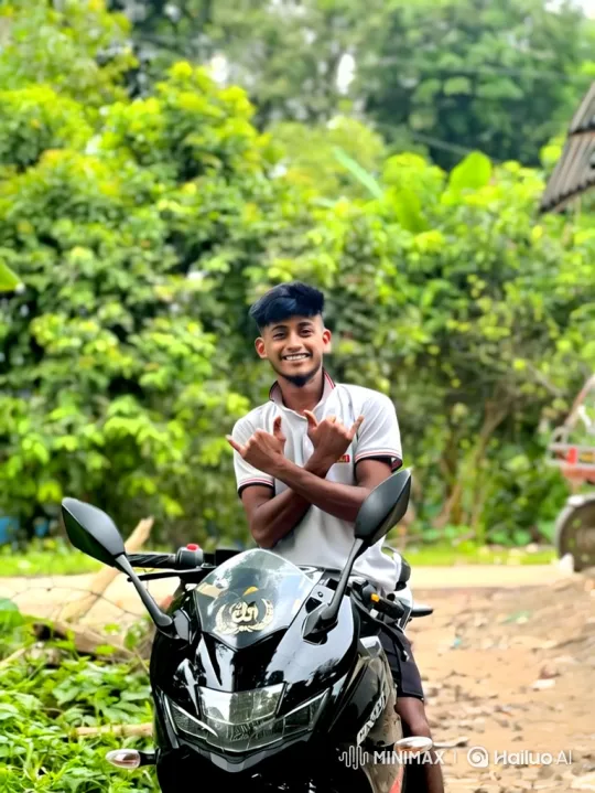 Young Woman on Motorcycle Amidst Nature – AI Generated Video | Hailuo AI