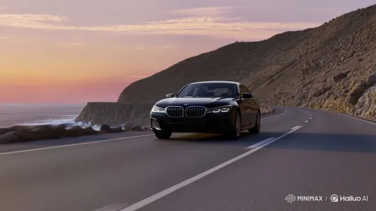 BMW 5 Series Showcases Elegance on Coastal Highway – AI Generated Video | Hailuo AI