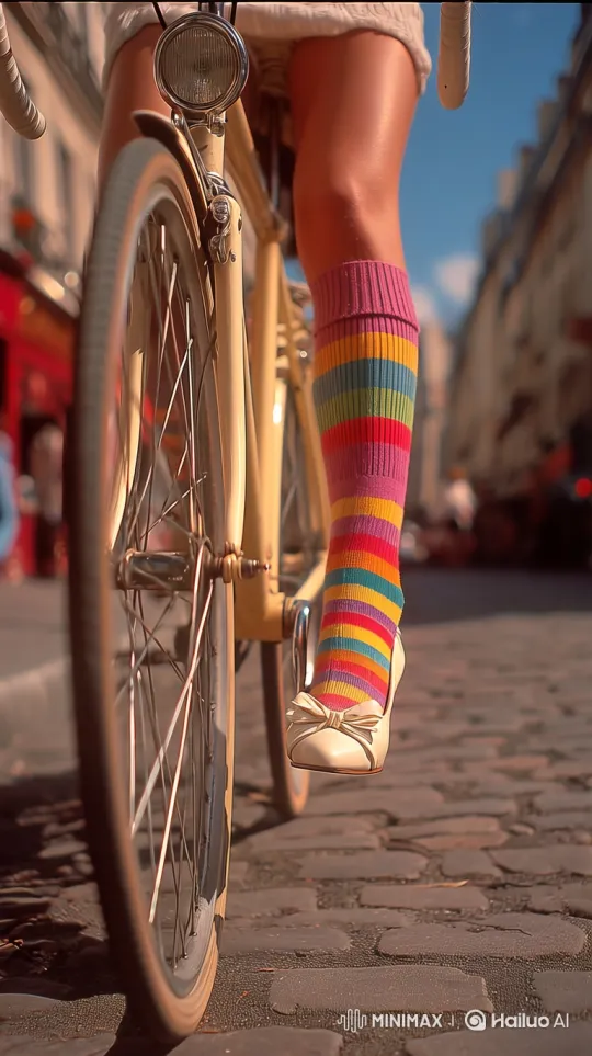 Stylish Cyclist on Cobblestone Street in European City – AI Generated Video | Hailuo AI