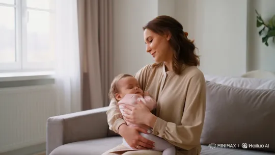 Saudi Maternal Custody: A Tender Moment in Modern Living Room – AI Generated Video | Hailuo AI
