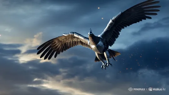 Majestic Eagle in Battle Armor Soars Through Stormy Dawn – AI Generated Video | Hailuo AI