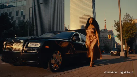 Luxury Lifestyle: Elegant Woman Arrives in Rolls-Royce – AI Generated Video | Hailuo AI