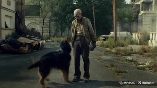 Determined Dog Bites and Injures Zombie in Post-Apocalyptic Street – AI Generated Video | Hailuo AI