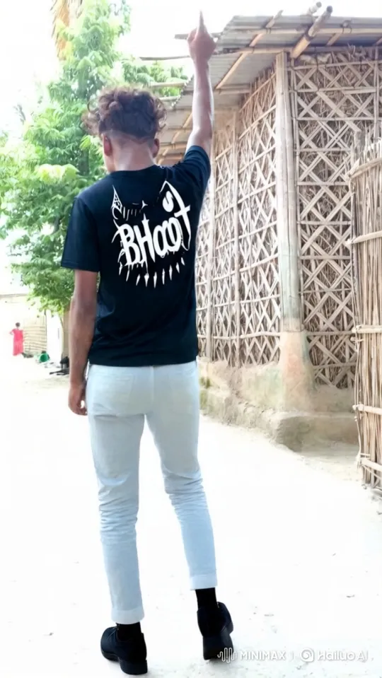 Young Man Points Skyward, Walks Away in Village Setting – AI Generated Video | Hailuo AI