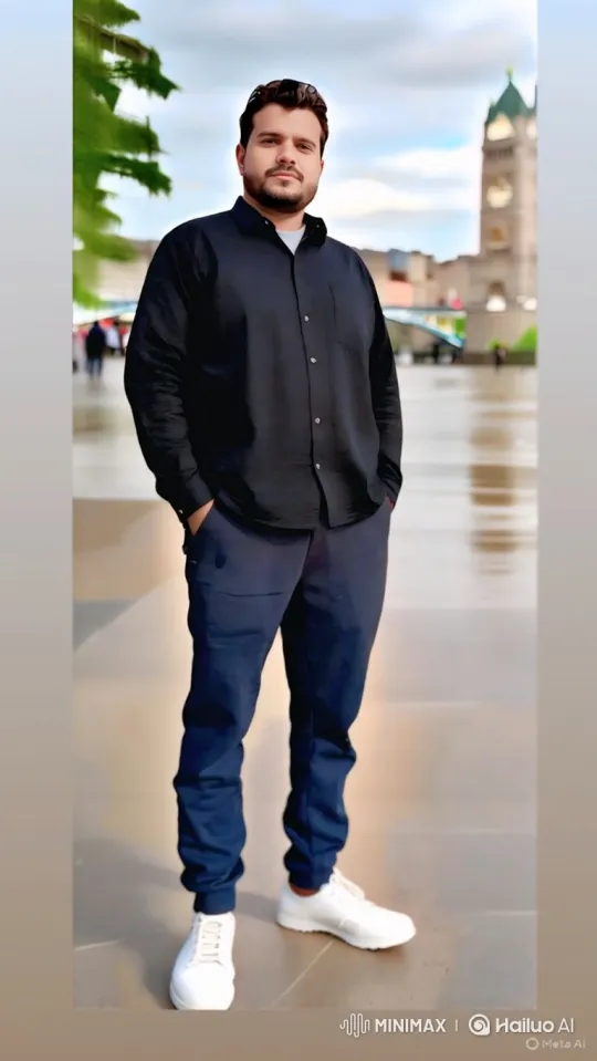 Man in Black Shirt Stands on Wet Promenade, Smiles – AI Generated Video | Hailuo AI
