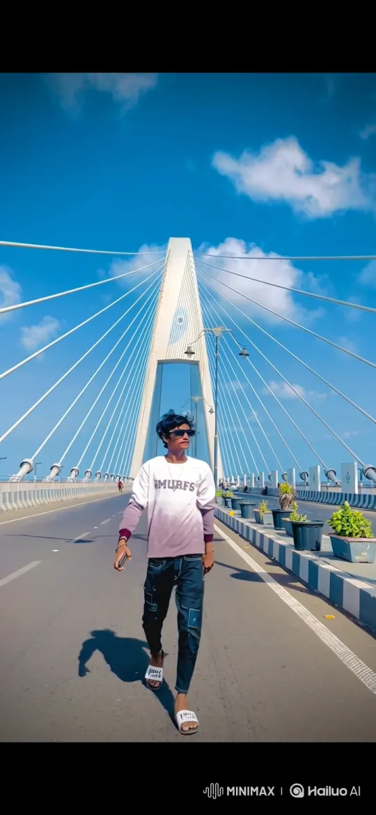 Young Man Meets Bearded Modi Lookalike on Modern Bridge – AI Generated Video | Hailuo AI