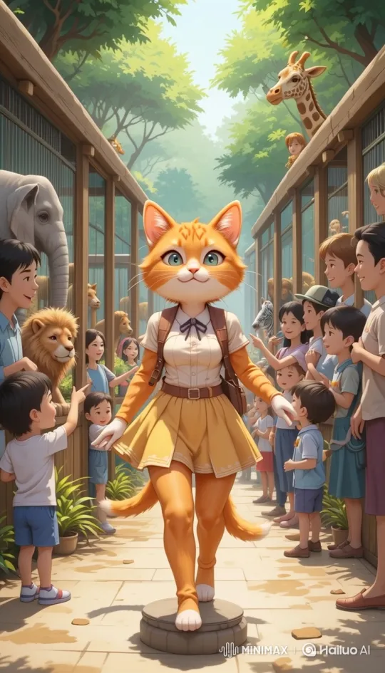 Anthropomorphic Cat Enlivens Zoo with Joyful Interactions – AI Generated Video | Hailuo AI