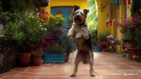 Charismatic Dog Dances Cumbia on Vibrant Patio – AI Generated Video | Hailuo AI