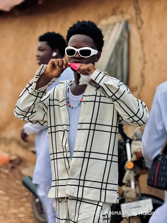 Young Man Eats Candy, Stylishly Showcased in Outdoor Setting – AI Generated Video | Hailuo AI