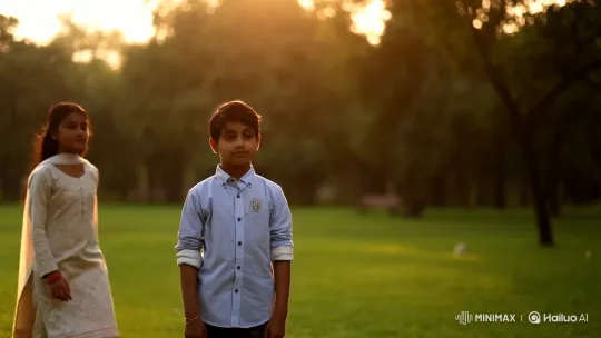 Golden Hour: A Boy and a Girl in a Peaceful Park – AI Generated Video | Hailuo AI