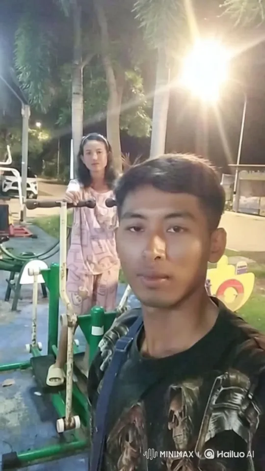 Nighttime Outdoor Gym Exercise Scene – AI Generated Video | Hailuo AI