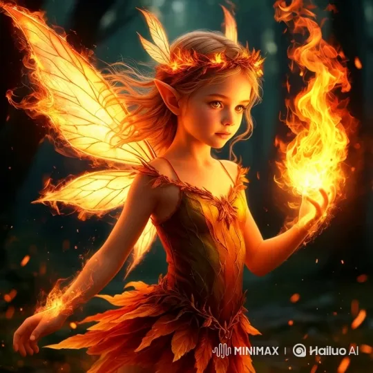 Fairy Girl Launches Fireball in Twilight Forest – AI Generated Video | Hailuo AI