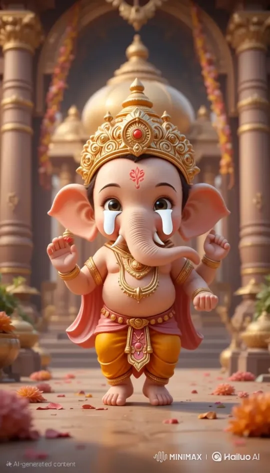 Young Elephant-Headed Figure Expresses Sorrow in Temple Setting – AI Generated Video | Hailuo AI
