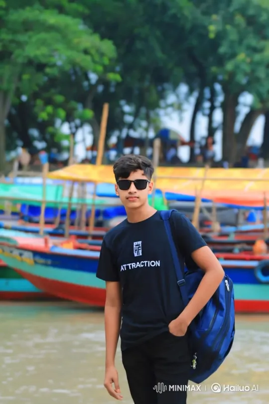 Contemplative Young Man by Water with Swaying Trees – AI Generated Video | Hailuo AI
