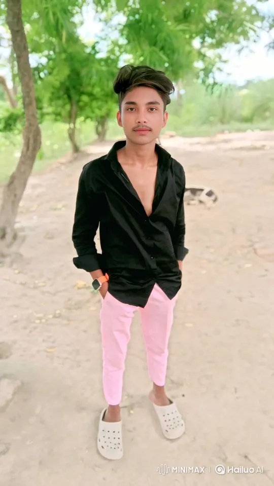 Young Man Poses Confidently in Park Setting – AI Generated Video | Hailuo AI