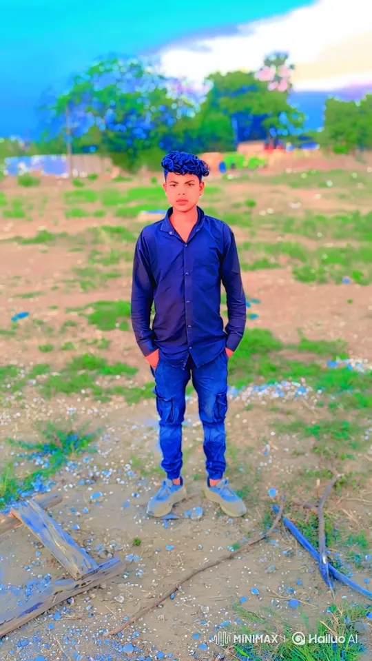 Young Man in Field Amidst Gentle Breeze and Colorful Sky – AI Generated Video | Hailuo AI