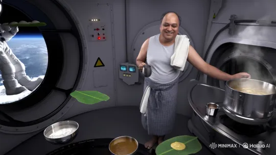 South Indian Chef Serves Idly to Astronaut in Space – AI Generated Video | Hailuo AI