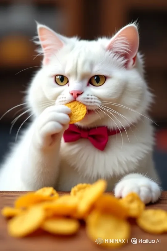 Sophisticated Cat Delicately Eats and Prepares to Snack Again – AI Generated Video | Hailuo AI