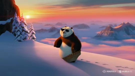 Fluffy Panda Dances in Sunglasses at Mountain Sunrise – AI Generated Video | Hailuo AI