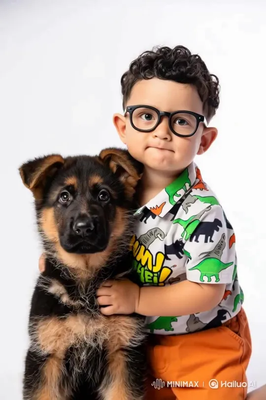 Son and German Shepherd on Highway with Dam Bridge – AI Generated Video | Hailuo AI