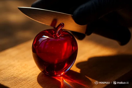 Glass Apple Shattered by Knife in Dramatic Light – AI Generated Video | Hailuo AI