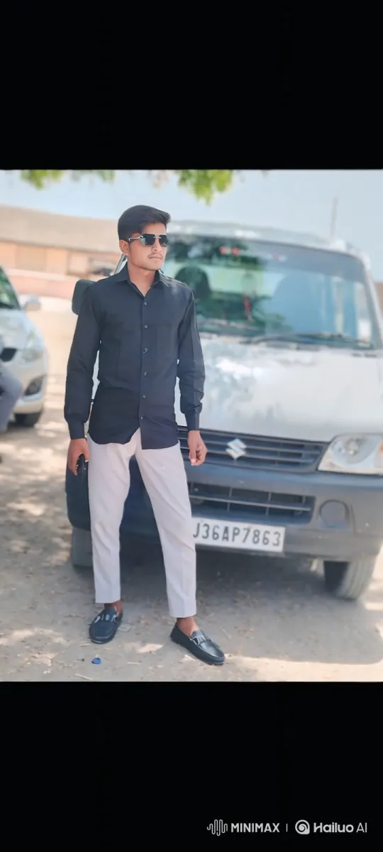 Young Man in Black Shirt and Sunglasses Stands by Silver Van – AI Generated Video | Hailuo AI