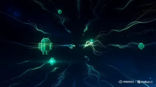 Futuristic Android Cloud Space with Data Streams and Android Figures – AI Generated Video | Hailuo AI