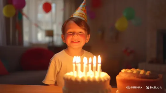 Joyful Child Sings 'Happy Birthday' with Sparkling Eyes – AI Generated Video | Hailuo AI
